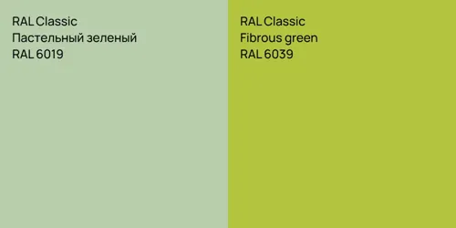 RAL 6019 Пастельный зеленый vs RAL 6039  Fibrous green