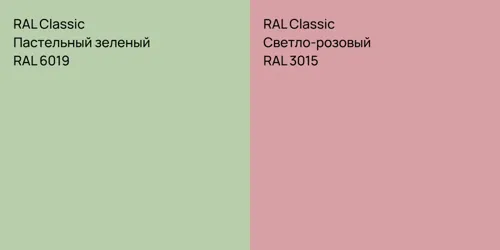 RAL 6019 Пастельный зеленый vs RAL 3015 Светло-розовый