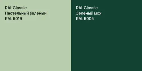 RAL 6019 Пастельный зеленый vs RAL 6005 Зелёный мох