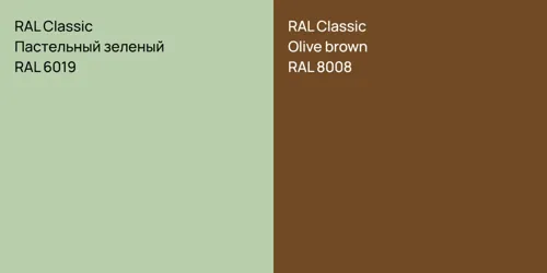 RAL 6019 Пастельный зеленый vs RAL 8008  Olive brown