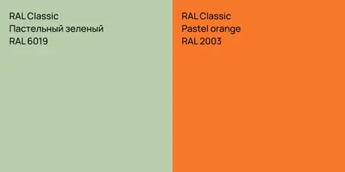 RAL 6019 Пастельный зеленый vs RAL 2003  Pastel orange