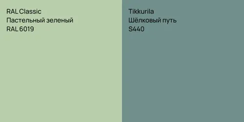 RAL 6019 Пастельный зеленый vs S440 Шёлковый путь