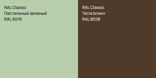 RAL 6019 Пастельный зеленый vs RAL 8028  Terra brown