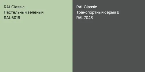 RAL 6019 Пастельный зеленый vs RAL 7043 Транспортный серый B
