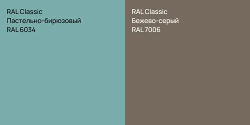 RAL 6034 Пастельно-бирюзовый vs RAL 7006 Бежево-серый