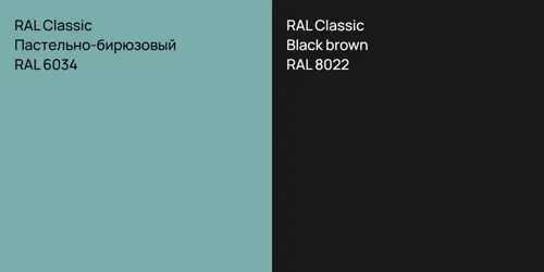 RAL 6034 Пастельно-бирюзовый vs RAL 8022  Black brown