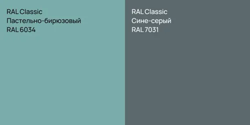 RAL 6034 Пастельно-бирюзовый vs RAL 7031 Сине-серый