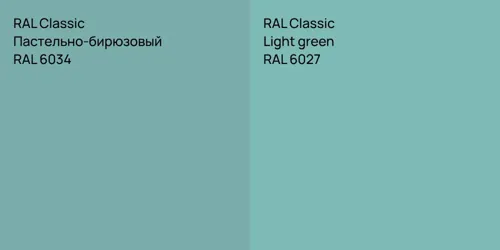 RAL 6034 Пастельно-бирюзовый vs RAL 6027  Light green