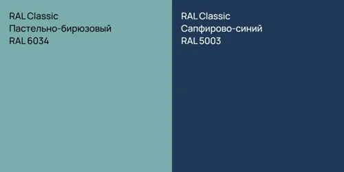 RAL 6034 Пастельно-бирюзовый vs RAL 5003 Сапфирово-синий