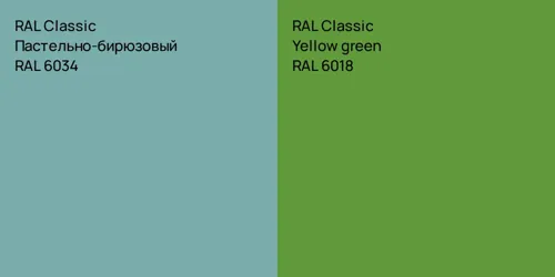 RAL 6034 Пастельно-бирюзовый vs RAL 6018  Yellow green