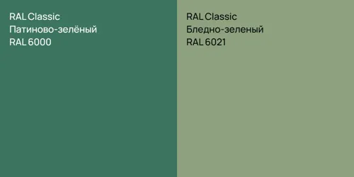 RAL 6000 Патиново-зелёный vs RAL 6021 Бледно-зеленый