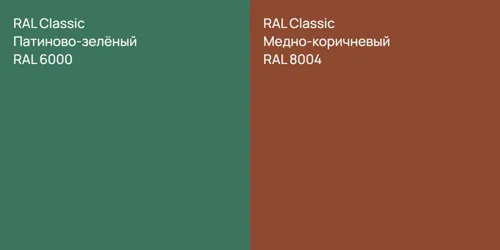 RAL 6000 Патиново-зелёный vs RAL 8004 Медно-коричневый