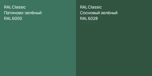 RAL 6000 Патиново-зелёный vs RAL 6028 Сосновый зелёный