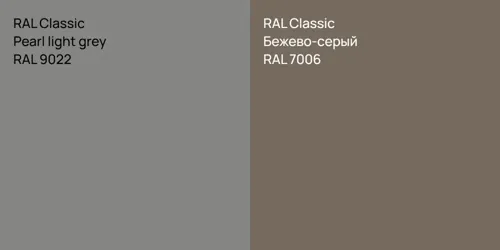 RAL 9022  Pearl light grey vs RAL 7006 Бежево-серый
