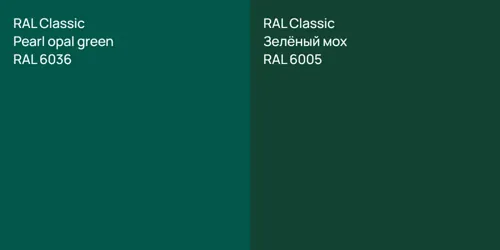 RAL 6036  Pearl opal green vs RAL 6005 Зелёный мох