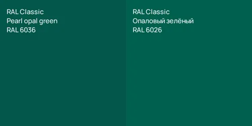 RAL 6036  Pearl opal green vs RAL 6026 Опаловый зелёный