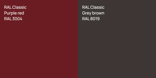 RAL 3004  Purple red vs RAL 8019  Grey brown