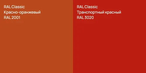 RAL 2001 Красно-оранжевый vs RAL 3020 Транспортный красный