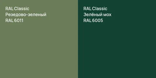 RAL 6011 Резедово-зеленый vs RAL 6005 Зелёный мох