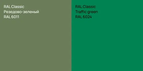 RAL 6011 Резедово-зеленый vs RAL 6024  Traffic green