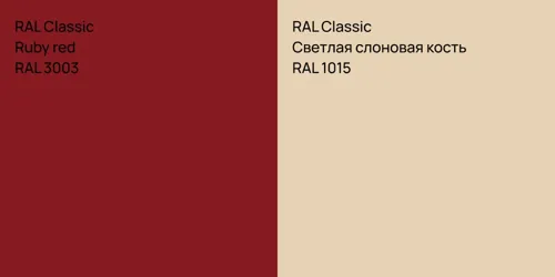 RAL 3003  Ruby red vs RAL 1015 Светлая слоновая кость