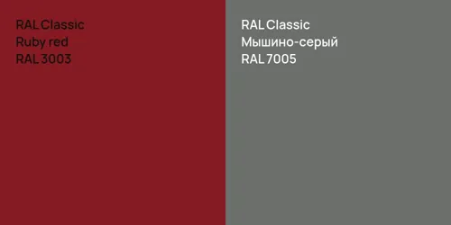 RAL 3003  Ruby red vs RAL 7005 Мышино-серый