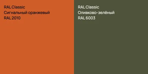 RAL 2010 Сигнальный оранжевый vs RAL 6003 Оливково-зелёный