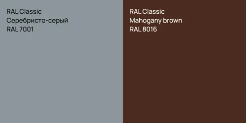 RAL 7001 Серебристо-серый vs RAL 8016  Mahogany brown