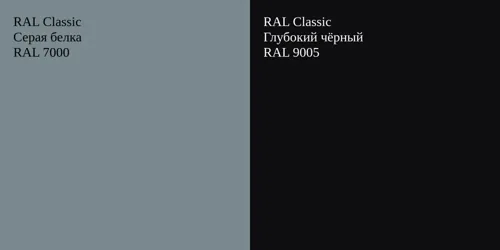 RAL 7000 Серая белка vs RAL 9005 Глубокий чёрный