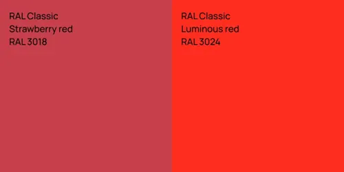RAL 3018  Strawberry red vs RAL 3024  Luminous red