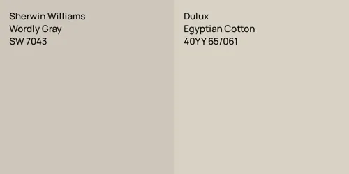 SW 7043 Wordly Gray vs 40YY 65/061 Egyptian Cotton