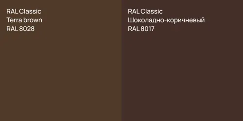 RAL 8028  Terra brown vs RAL 8017 Шоколадно-коричневый