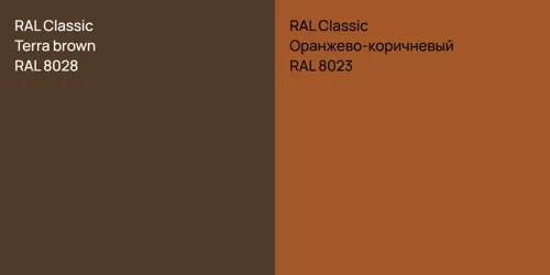RAL 8028  Terra brown vs RAL 8023 Оранжево-коричневый