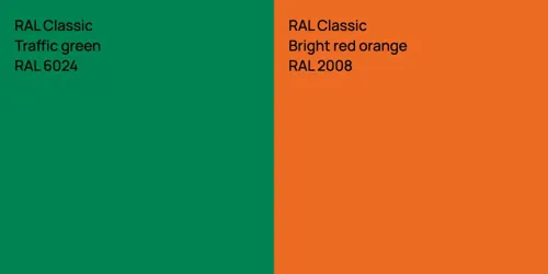 RAL 6024  Traffic green vs RAL 2008  Bright red orange