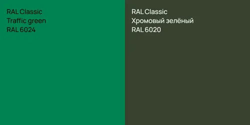 RAL 6024  Traffic green vs RAL 6020 Хромовый зелёный