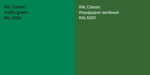 RAL 6024  Traffic green vs RAL 6001 Изумрудно-зелёный