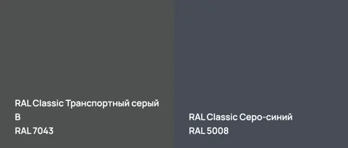 RAL 7043 Транспортный серый B vs RAL 5008 Серо-синий