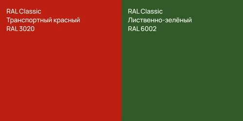 RAL 3020 Транспортный красный vs RAL 6002 Лиственно-зелёный