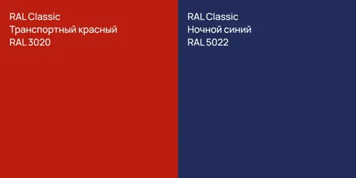 RAL 3020 Транспортный красный vs RAL 5022 Ночной синий