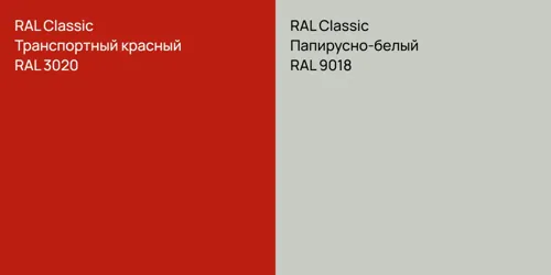 RAL 3020 Транспортный красный vs RAL 9018 Папирусно-белый