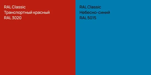 RAL 3020 Транспортный красный vs RAL 5015 Небесно-синий