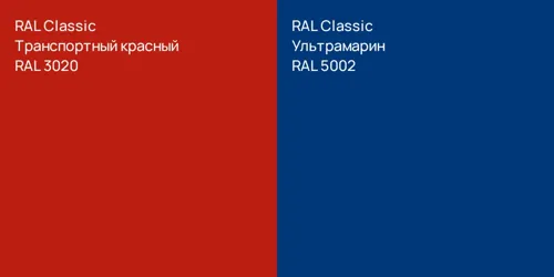RAL 3020 Транспортный красный vs RAL 5002 Ультрамарин