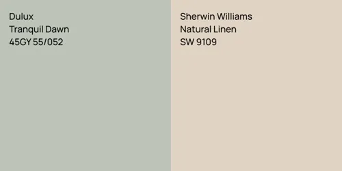 45GY 55/052 Tranquil Dawn vs SW 9109 Natural Linen