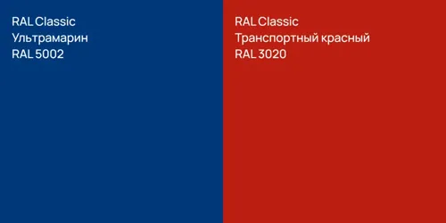 RAL 5002 Ультрамарин vs RAL 3020 Транспортный красный