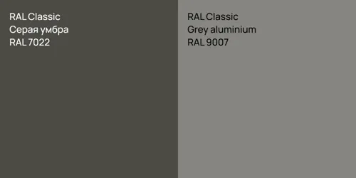 RAL 7022 Серая умбра vs RAL 9007  Grey aluminium