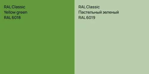 RAL 6018  Yellow green vs RAL 6019 Пастельный зеленый