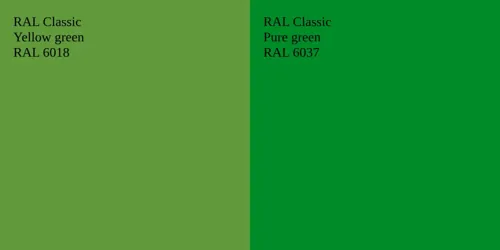 RAL 6018  Yellow green vs RAL 6037  Pure green