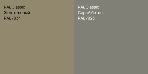 RAL 7034 Жёлто-серый vs RAL 7023 Серый бетон