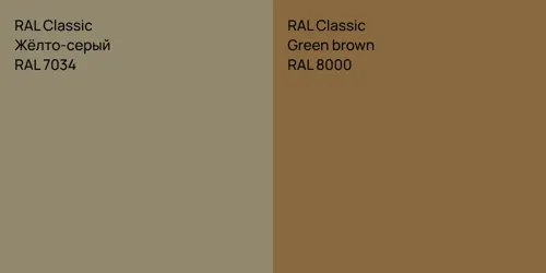 RAL 7034 Жёлто-серый vs RAL 8000  Green brown