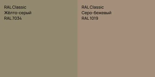 RAL 7034 Жёлто-серый vs RAL 1019 Серо-бежевый